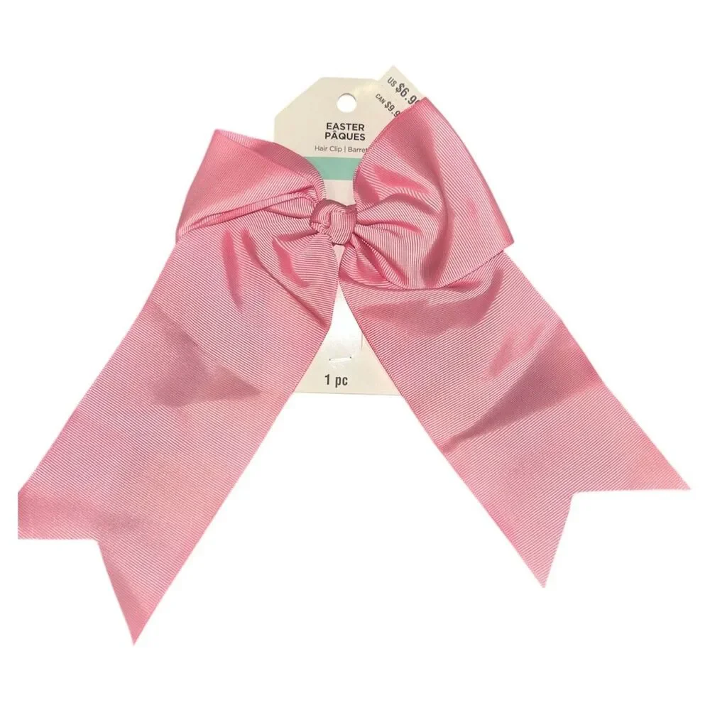 2x Easter Hair Clip Bow Grosgrain Pastel Painted Eggs Design And Pink 7